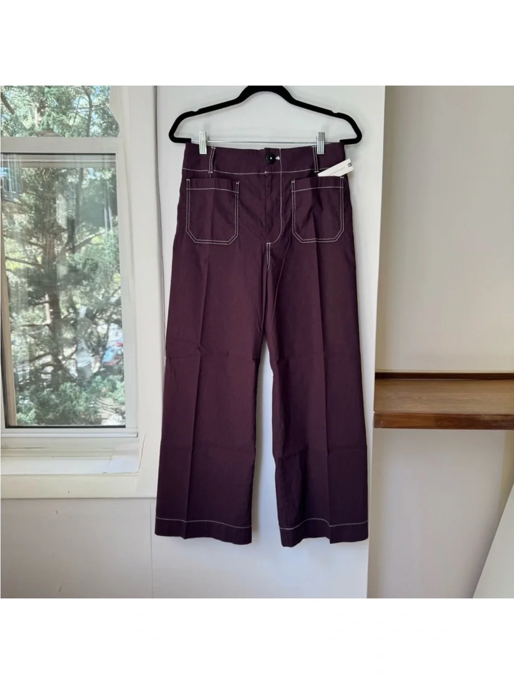 NWT Anthropologie The Colette Linen Wide-Leg Pants Contrast Brown Purple 31P - Picture 4 of 12